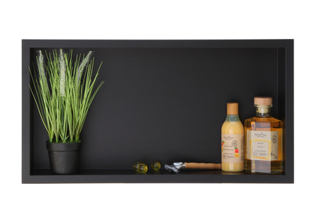 Raft de perete încastrat Balneo Wall Box One Black 60 x 30 x 10 cm negru din oțel inoxidabil cu ramă
