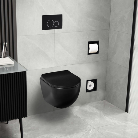 Vas WC suspendat Balneo Luna rimless negru fără guler cu capac soft-close din duroplast