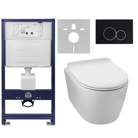 Set WC încastrat Balneo, cadru Fix-Frame Standard cu vas WC Luxa alb și buton la alegere