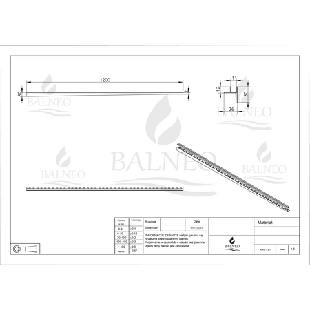 Profil de pantă Balneo negru pentru sticlă dreapta 120 cm