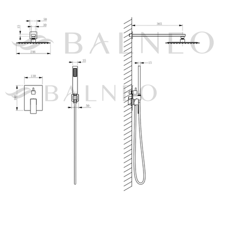 Balneo Cascade mixer de duș set de 3 cupru