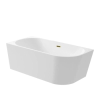 Cadă independentă de colț stânga Balneo AVOLA 160 x 80 cm albă, acrilică, cu ramă din oțel inoxidabil și 6 picioare stabilizatoare, cu preaplin și dop Mirror Gold
