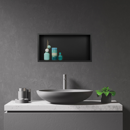 Raft de perete încastrat Balneo Wall Box One Black 60 x 30 x 10 cm negru din oțel inoxidabil cu ramă