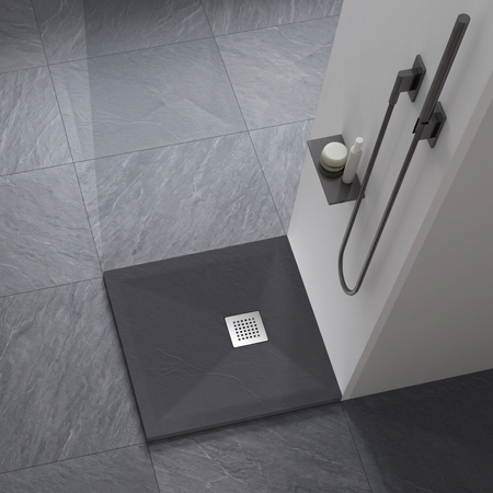 Cădiță de duș din compozit Balneo Stone Tray 80 x 80 x 2,5 cm gri închis joasă pătrată