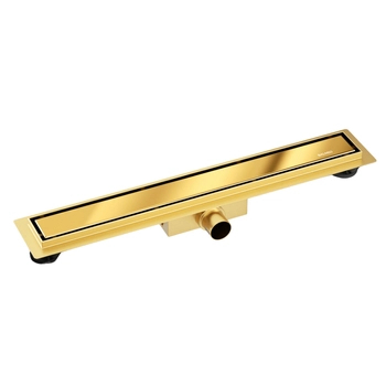 Sifon liniar de pardoseală Balneo Duplex Next Mirror Gold 60 cm auriu cu două fețe din oțel inoxidabil, cu sifon jos și sedimentator adânc