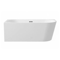 Cada de colț independentă stânga Balneo AVOLA 150 x 75 cm acrilic alb cu cadru din oțel inoxidabil și 6 picioare stabilizatoare cu revărsare și dop negru