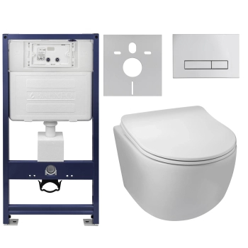 Set WC încastrat Balneo, cadru Fix-Frame Standard cu vas WC Luna alb și buton din care puteți alege între LXO și EXO